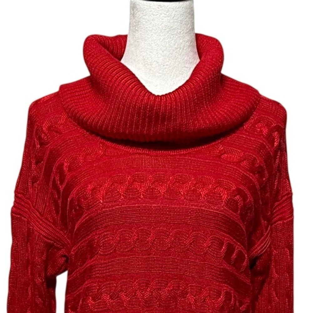 Ralph Lauren Sweaters Women Large Red Cowl Neck Cable Knit Black Label